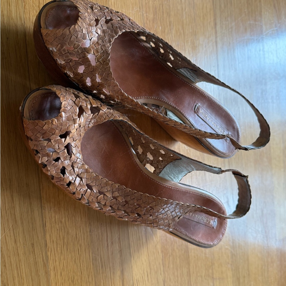 BCBGMaxAzria Brown Woven Leather Wedges